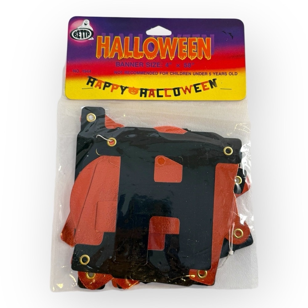 BETTA Happy Halloween‎ Banner Metallic Cardboard NOS 1995 Vintage